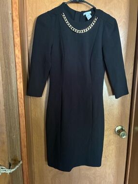 H&M Black Long-Sleeve Sheath Dress with Gold Chain Accent Size 6